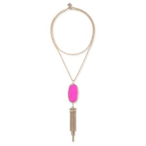 Kendra Scott Rayne Magenta Pink Long Tassel Pendant Gold Necklace NWT